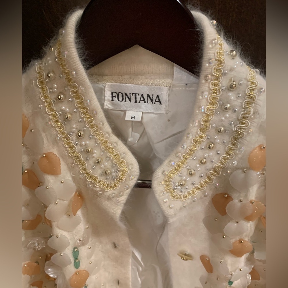 VINTAGE NWT EURO EVANS FONTANA ANGORA RABBIT HAIR EMBELLISHED SWEATER SIZE MED - Picture 2 of 16